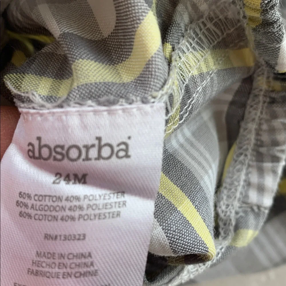 Absorba Gray & Yellow Shortalls 24M Baby Boy EUC